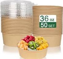 50 Pack 36oz Large Paper Bowls with , Disposable Compostable Paper bowls with , Meal Prep Containers, Ramen Bowls for Hot/Cold , Salad, Leftovers, ...