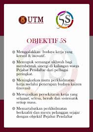 Pelaksanaan amalan 5s ini adalah selaras dengan kehendak pematuhan kehendak perundangan, iaitu 3. Objektif 5s Pengurusan Kualiti