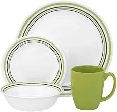 Corelle Geschirr Set Garden Sketch Bands Aus Vitrelle Glas Fur 4 Personen 16 Teilig Splitter Und Bruchfest Grun Grau Essgeschirr Tafelservice Geschirr