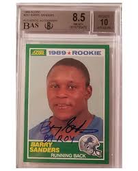 Anybody who grew up watching him play knew how special he was… and that nostalgia has led to steady demand for his three different rookie cards printed by score, topps and. Barry Sanders Autographed Detroit Lions Encapsulated 1989 Score Rookie Trading Card W 89 Roy Graded 8 5