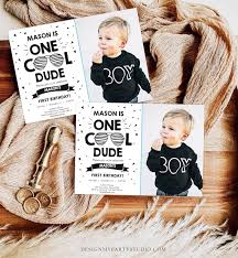 Editable One Cool Dude Birthday Invitation Boy First Birthday 1st Party  Sunglasses Striped Pool Cool One Printable Digital Template 0136