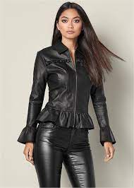 Faux Leather Peplum Jacket Seamless Cami Perforated Lace Up Heel Leder Outfits Leder Leggings Bekleidung Design