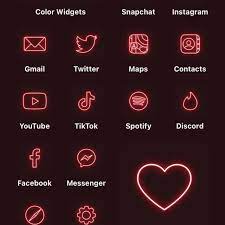 Red Neon App Icons Neon Aesthetic Ios 14 Icons Iphone Icon Pack Neon Neon Widgets Iphone Icons Red Neon Red App Covers App Icon Iphone Icon Neon