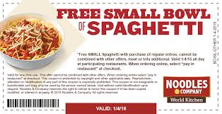 Free Spaghetti With Your Entree Monday At Noodles Company Noodles And Company Restaurant Deals Entrees