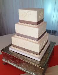 Simple Square Buttercream Wedding Cake With Scrolls And Tridot Pattern Pewter Acetate Ribbon Wedding Cakes Buttercream Wedding Cake Wedding