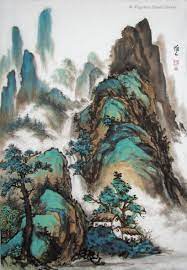 Chinese Brush Painting Of Mountains And Houses Chinese Art Painting Chinese Landscape Painting Chinese Brush Painting
