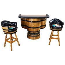 The legs of the bar stool are actually the original staves of the whiskey barrel. Midcentury Whiskey Barrel Bar And Swivel Bar Stools By Brothers Of Kentucky At 1stdibs
