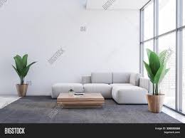 Curtains and walls are also white, while patterns accent the floor rug, throw. White Living Room Image Photo Free Trial Bigstock