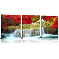 Mode Art Waterfall Wall Art Fine Artwork Oil Painting For Living Room Red Tree Around Waterfall Canvas Wall Art Waterfall Wall Art Fine Artwork Waterfall Wall