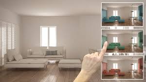 Interior design is an art that combines a person's personality with their preferences, to create a significant representation of their inner self. Architect Designer Concept Hand Showing Living Room With Kitchen Colors In Different Options Interior Design Project Draft Color Picker Material Sample Stock Photo Adobe Stock