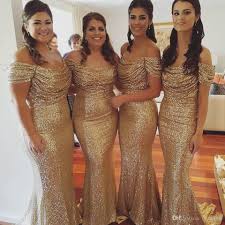 Gold Sheath Bridesmaid Dresses Ruched Neckline Off The Shoulder Design Floor Length Bridesmaid Gown For Women Formal Long Bridesmaids Dresses Mocha Bridesmaid D Bridesmaid Dresses Gold Sequin Bridesmaid Dress Sequin Bridesmaid