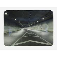Landscape Bath Mat Interior Urban Tunnel Traffic Empty Road Modern City Highway Photo Non Slip Plush Mat Bathr Laundry Room Decor Bathroom Interior Ambesonne