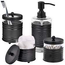 Autumn alley black farmhouse soap dispenser bathroom accessories set. Buy Autumn Alley Rustic Farmhouse Glass And Black Bathroom Accessories Set 4 Pcs Lotion Soap Dispenser Toothbrush Holder 2 Apothecary Jars Qtip Holder Rustic Farmhouse Bathroom Decor Online In Indonesia B08p3p5zyf