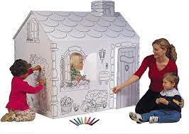 Ksysha and papa build colorful playhouse for kids. Amazon Com My Very Own House Cardboard Coloring Playhouse Cottage 49 H X 36 L X 55 W Toys Games