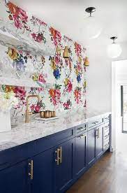 Blue Marble And Brass Home Decor Kitchen Wallpaper Interior