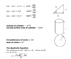 Exam Formula Sheets Revision Maths