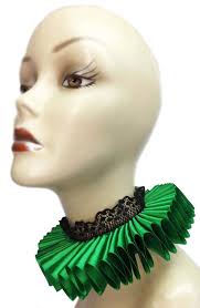 Green Ruffled Collar Elizabethan Neck Ruff Victorian Steampunk Tudor Satin  Lace