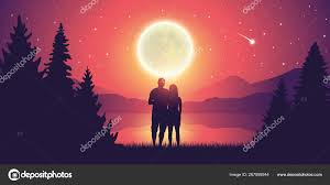 A group of trees in the murcia region of spain on a romantic full moon night. Couple In Love By The Lake Romantic Full Moon And Starry 1600x900 Download Hd Wallpaper Wallpapertip