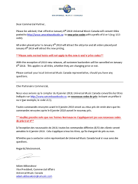Check spelling or type a new query. Universal Music Canada New Pricing Letter And List 2017 Jeu Prolonge Loisirs