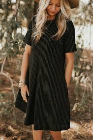Stripe Dress W Front Pleat Roolee Black Striped Dress Modest Outfits Funeral Attire