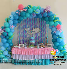 Birthday Cake Table Decoration With Balloons Little Mermaid Under The Sea Balloon Arch Cake Table Decoration Party Ideas From Ext Mermaid Theme Party Mermaid Balloons Little Mermaid Balloon Decorations