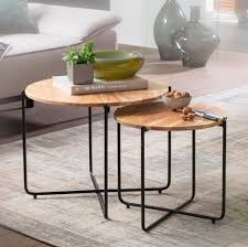 Retro beistelltisch rund 48 cm weiß holz tisch. Finebuy Couchtisch 2er Set Akazie Massivholz Metall Sofatisch Design Wohnzimmertisch Rund Kaffeetisch Massiv