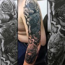 Mens Modern Lion Themed Full Sleeve Tattoo Designs Full Sleeve Tattoo Design Tattoo Sleeve Designs Tattoo Designs Men