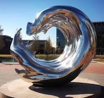 Large mirrored stainless steel metal wave sculptures for ...