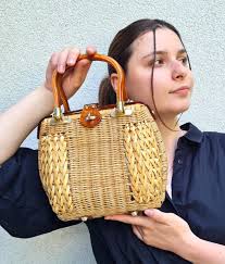 Vintage Green Wicker Purse