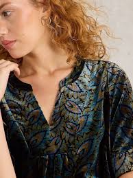 Buy White Stuff Green Ash Printed Velvet Top from the Next UK online shop
