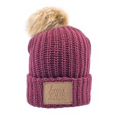 Burgundy Pom Beanie Faux Leather Patch Love Your Melon Burgundy Beanie Love Your Melon Hats