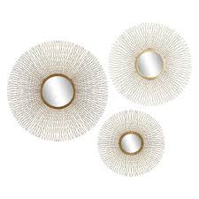 This mirror is designed to mount to your dresser, and comes with included hardware to make the set up easier. Set Of 3 Modern Tin And Glass Round Wire Sunburst Wall Mirrors Gold Olivia May Target