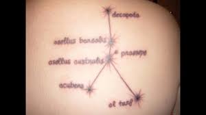Zodiac Cancer Sign With Stars Tattoo On Back