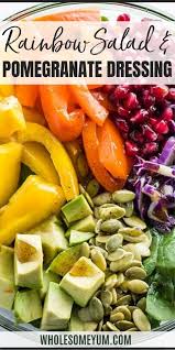 Colorful Rainbow Salad Recipe Pomegranate Vinaigrette Dressing In 2020 Pomegranate Vinaigrette Rainbow Salad Pomegranate Vinaigrette Dressing