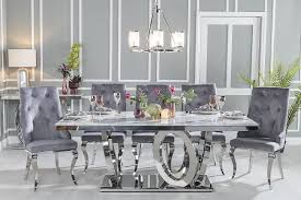 Dining room chairs by ashley furniture homestore. Urban Deco Orbit 200cm Grey Marble And Chrome Dining Table And 6 Premiere Grey Knockerback Chairs Cfs Furniture Uk