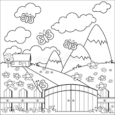 Find out more spring on printablecoloringpages.org. Small Country House Meadow And Wooden Fence Coloring Book Page Stock Vector Illustration Of Work Clouds 92013223
