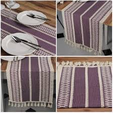 Dantel Mor Runner Püsküllü Organik Pamuk 35x15