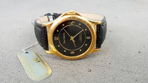 Men S Paul Jardin Watch Gold Tone With Black Strap Quartz Needs Battery Wrist Watch Quartz Watches