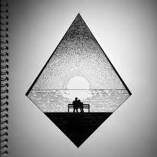 3) we continue to draw palm trees: Reunited Pen Ink Drawing Of Sunset Reflection Over Water Pen Illustration Tattoo Idea Pen Art Drawings Stippling Art Ink Art