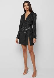 Pinstripe Blazer Dress Black Maniere De Voir