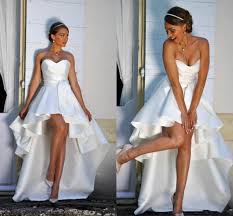 Buy cheap wedding dresses online, which enjoy popularity for all kinds of women with good quality. High Low Short Wedding Dresses A Line Simple Satin Beach Bridal Gowns Outdoor Wedding Dress Custom
