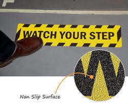 What kind of tape is watch your step? Watch Your Step Signs For Floor Watch Your Step Stencils