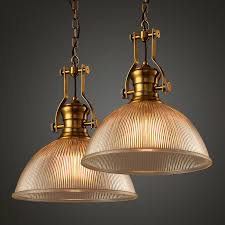 Vintage Loft Clear Ribbed Glass Dome Shade 1 Lamp Brass Hanging Pendant Lights Ebay