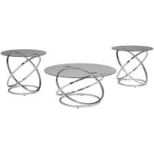 3 piece living room table sets offer spacious tabletops, perfect for displaying photos, placing table lamps or resting your drink. Ashley Furniture Hollynyx 3 Piece Glass Top Coffee Table Set In Chrome T270 13