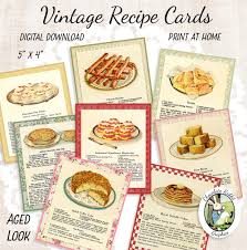 Vintage Recipe Cards Printable Country Recipes Digital Etsy Vintage Recipes Recipe Cards Printable Recipe Cards