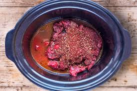 Let cool 10 minutes, then shred meat in slow cooker with 2 forks and stir in vinegar to taste. Slow Cooker Pulled Beef Hungry Healthy Happy