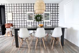 Buffalo Check Gingham Wallpaper By Magnolia Dining Room Leah Remillet Finished Eating Space For The Cabin Dinning Room Dining Dining Chairs