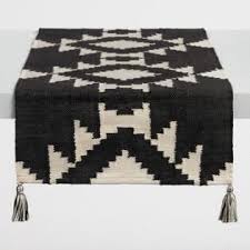 Black And White Textured Table Runner With Tassels World Market Outdoor Table Runner Boho Table Runner Diy Outdoor Table