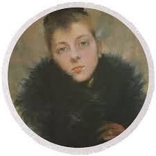 Portrait Of A Woman By Roman Ribera Ciara Round Beach Towel by Roman Ribera  Ciara