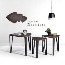 Nest Of 3 Tables Wood Coffee Table Set End Side Table With Metal Leg Threndsaholic Wohnzimmertische Couchtisch Sets Couchtisch Styling